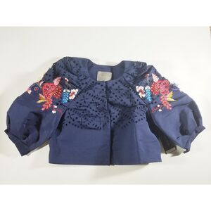 NWT Monique Lhuillier 100% Silk Navy Embroidered Jacket NYE Outfit 6 $2995
